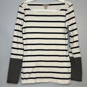 Banana Republic White Black Striped Pullover Shirt Sz M Minimalist Contemporary